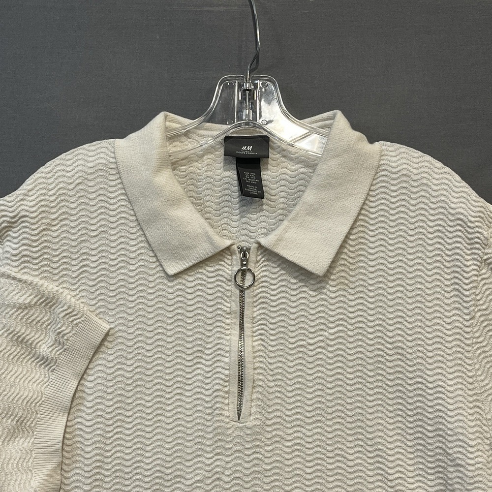 H‎ & M 1/4 Zip Knit Pullover Shirt Men's 2XL Cream Slim Fit Preppy Stretch